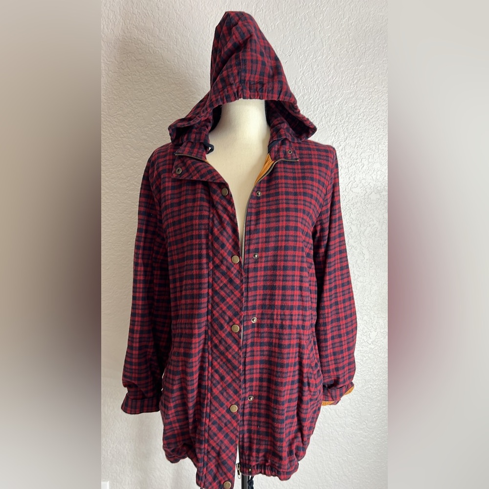 Red and Black plaid with orange linning